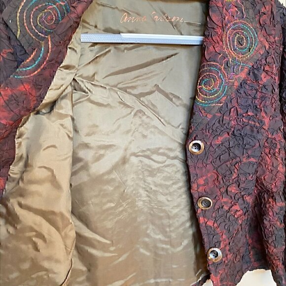 RARE FIND - VINTAGE Anna Carlson Crushed Silk Jacket Rainbow Stitching Small - Picture 5 of 7